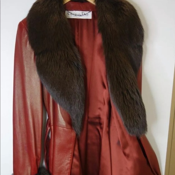 Dior Red lambskin leather robe jacket w fox rare - Picture 6 of 8